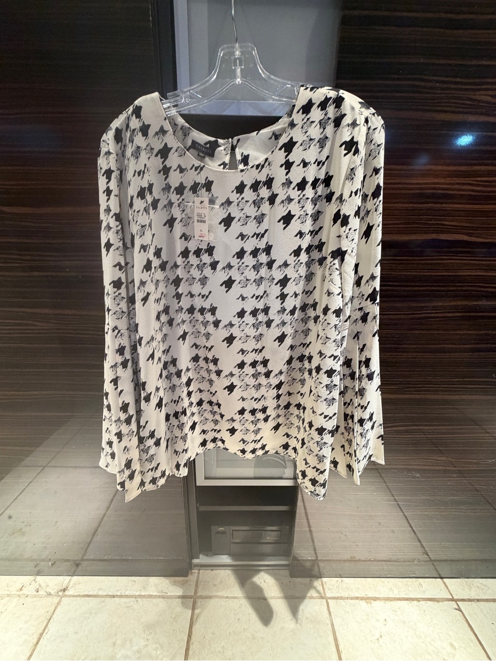 NWT Talbots Black & Off-White Houndstooth Flare Sleeve Blouse XL